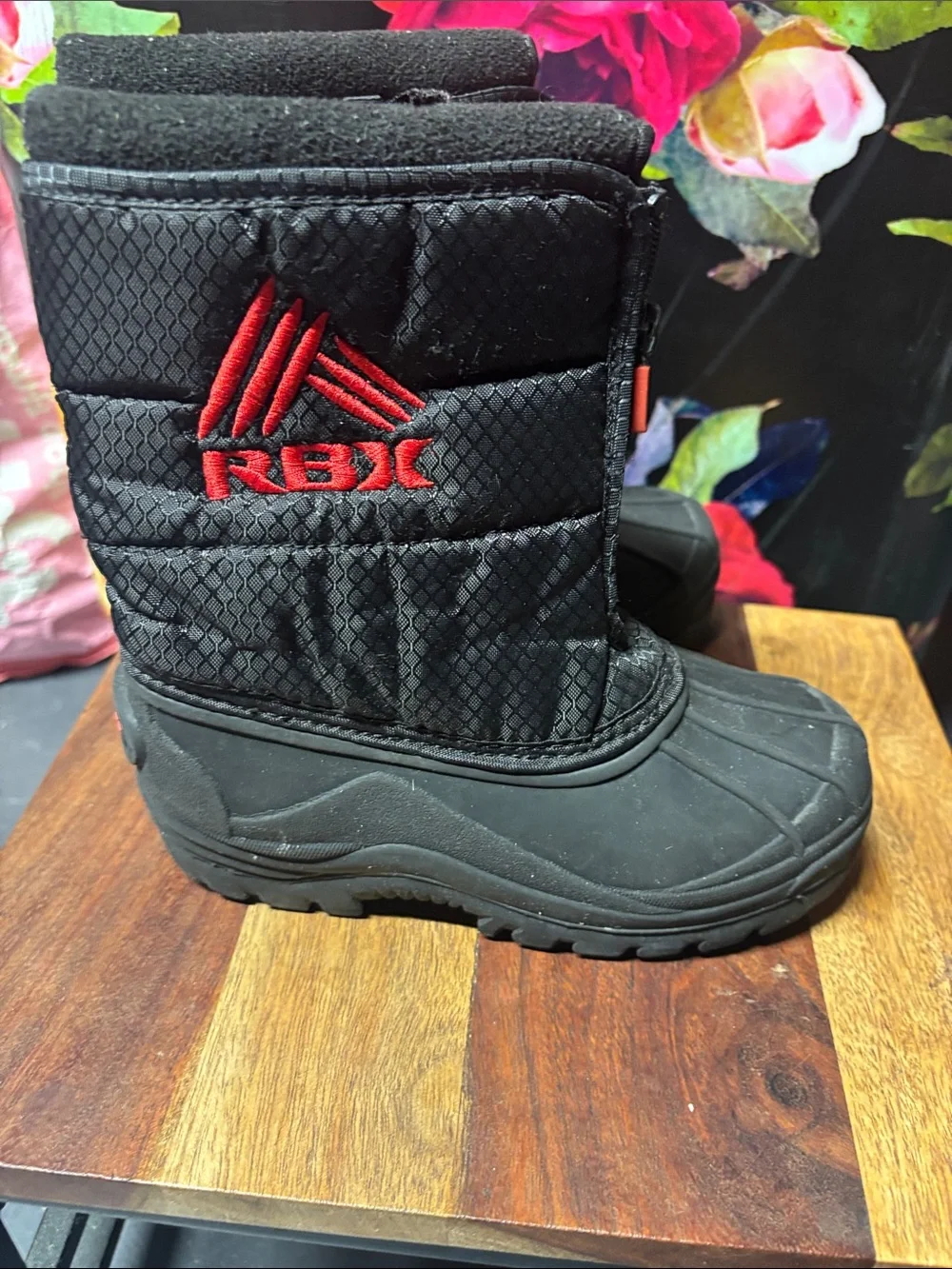 RBX Black Quilted Snow Boots with Red Logo Accent
